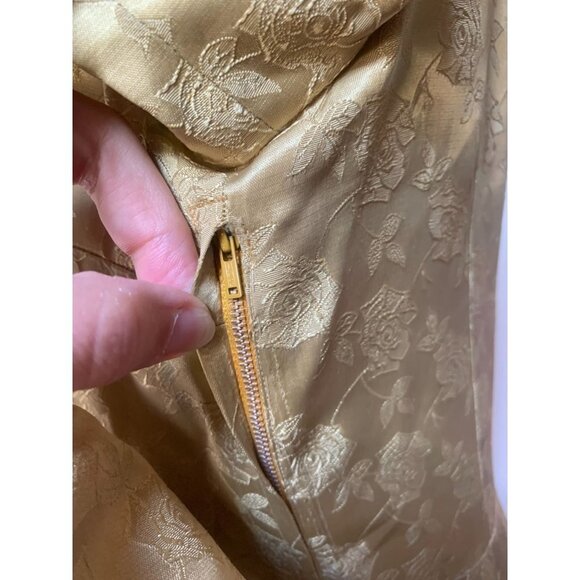 Vintage 1950s Women's Dress Set Gold Brocade Satin Roses 2 Piece Medium - Picture 9 of 13